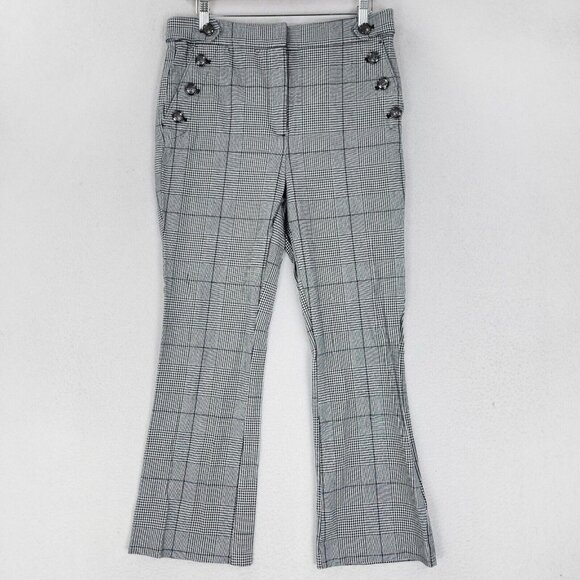 Ann Taylor LOFT Pants Womens 6 Gray Houndstooth Plaid Kick Flare Crop High Rise - Picture 1 of 13